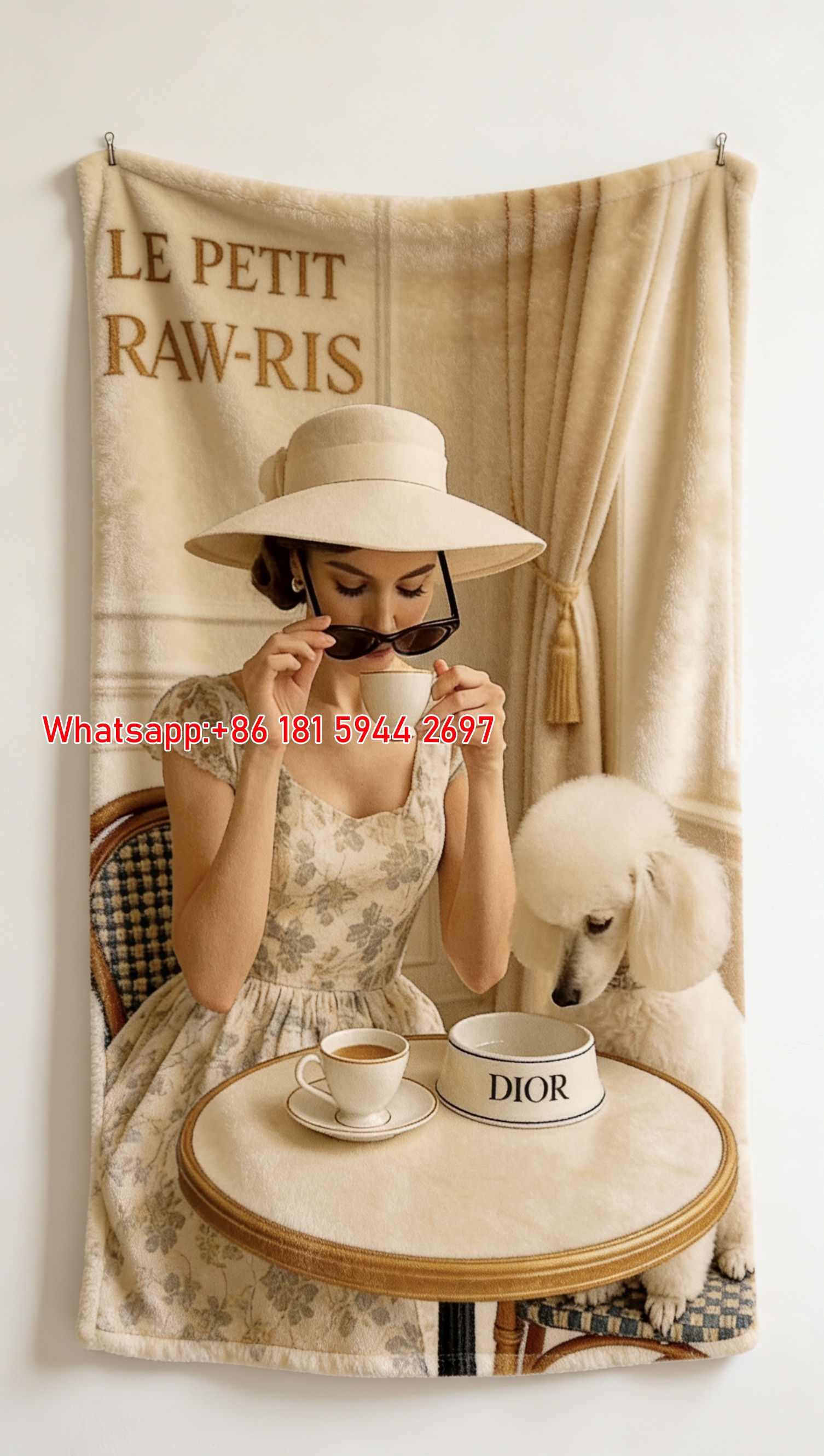 Dior Vintage Paris Poodle Flannel Sofa Throw Blanket D363